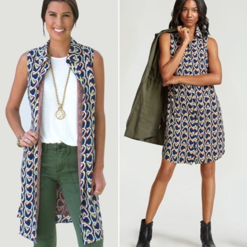 CAbi Amour Heart Print Shirt Button Down Sleeveless Dress - Picture 2 of 15